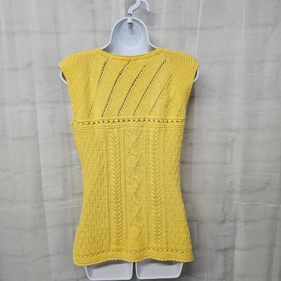 Artesanias Pachama Sweater Handmade Yellow Peruvian Cable Knit Sleeveless S - Picture 6 of 10